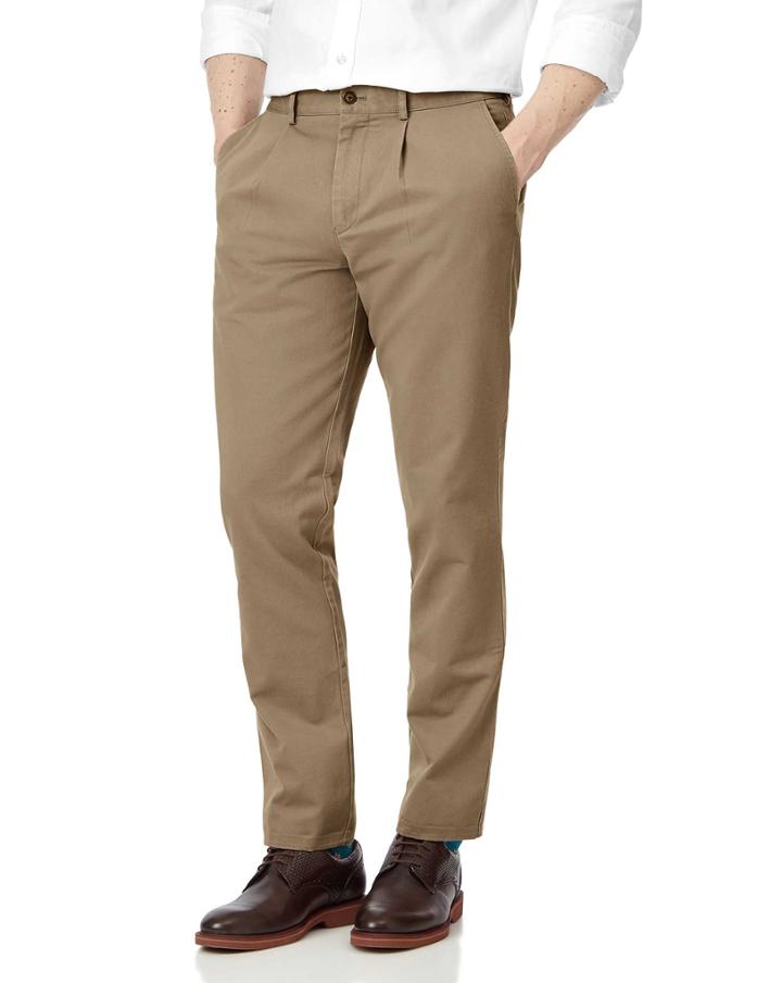  Tan Single Pleat Soft Washed Cotton Chino Pants Size W32 L34 By Charles Tyrwhitt