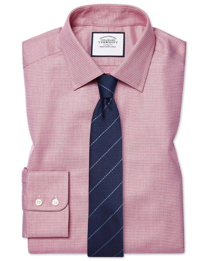  Extra Slim Fit Egyptian Cotton Chevron Pink Dress Shirt Single Cuff Size 14.5/32 By Charles Tyrwhitt