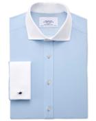 Charles Tyrwhitt Extra Slim Fit Spread Collar Non-iron Winchester Sky Blue Cotton Dress Casual Shirt French Cuff Size 14.5/32 By Charles Tyrwhitt