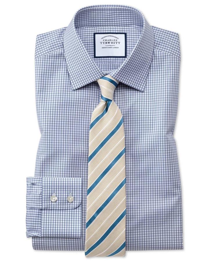 Charles Tyrwhitt Classic Fit Small Gingham Grey Cotton Dress Shirt French Cuff Size 15.5/33 By Charles Tyrwhitt