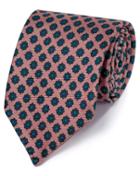 Pink And Navy Motif Luxury English Hand Rolled Silk Tie By Charles Tyrwhitt