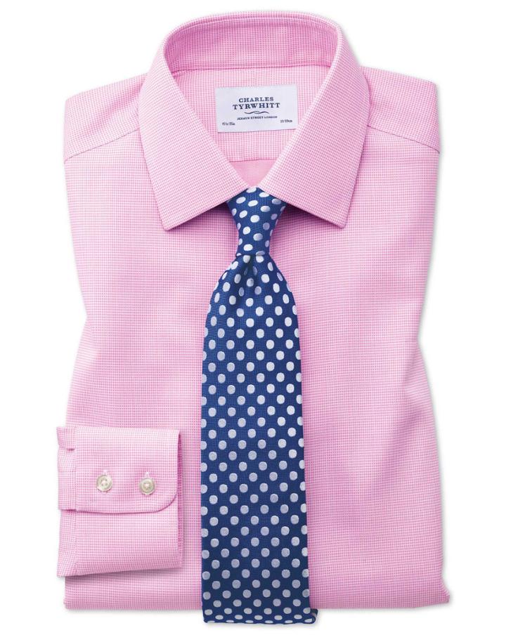  Extra Slim Fit Non-iron Square Weave Pink Cotton Dress Shirt Single Cuff Size 14.5/32 By Charles Tyrwhitt