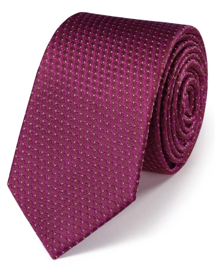Charles Tyrwhitt Charles Tyrwhitt Magenta Silk Classic Textured Spot Slim Tie