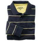 Charles Tyrwhitt Charles Tyrwhitt Navy And Lemon Long Sleeve Stripe Classic Fit Pique Polo (l)