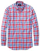 Charles Tyrwhitt Classic Fit Button-down Poplin Sky Blue And Red Check Cotton Casual Shirt Single Cuff Size Large By Charles Tyrwhitt