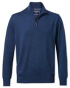  Mid Blue Merino Wool Zip Neck 100percent Merino Wool Sweater Size Large By Charles Tyrwhitt