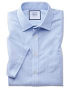  Slim Fit Non-iron Sky Blue Bengal Stripe Short Sleeve Cotton Dress Shirt Size 15/short By Charles Tyrwhitt