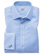 Charles Tyrwhitt Classic Fit Non-iron Prince Of Wales Sky Blue Cotton Dress Casual Shirt Single Cuff Size 15/34 By Charles Tyrwhitt