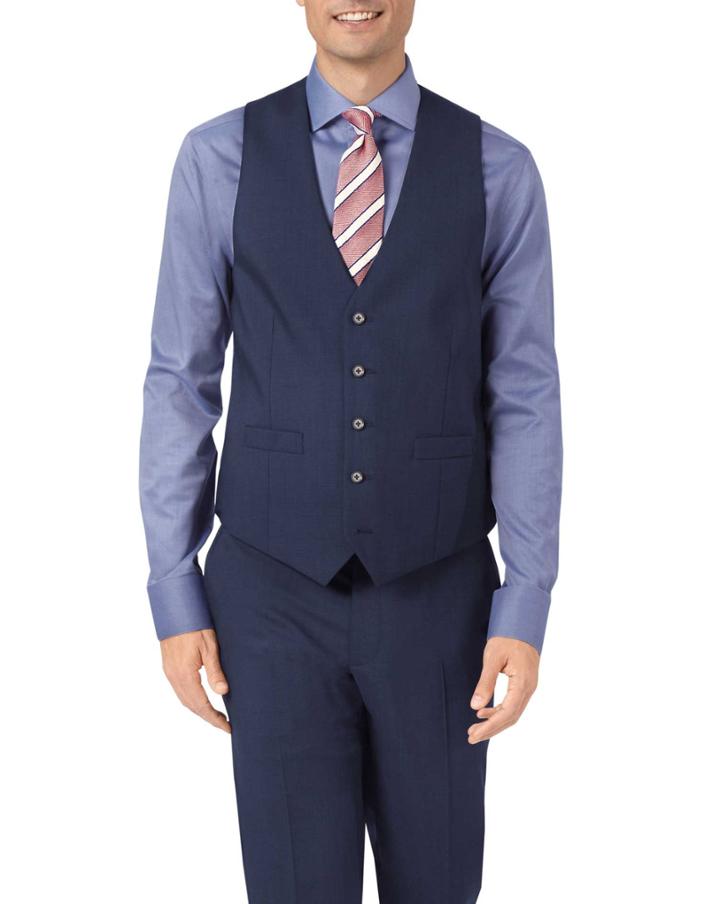  Navy Adjustable Fit Step Weave Suit Wool Vest Size W40 By Charles Tyrwhitt