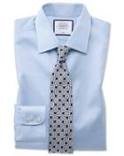 Slim Fit Non-iron Sky Blue Puppytooth Cotton Dress Shirt Single Cuff Size 14.5/32 By Charles Tyrwhitt
