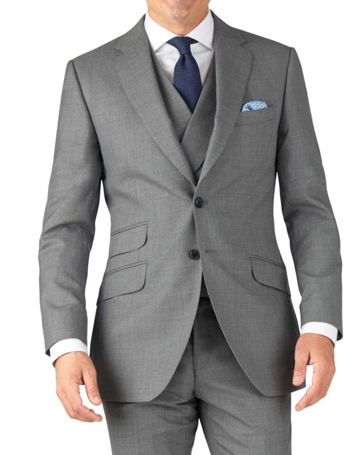 Charles Tyrwhitt Silver Slim Fit British Panama Luxury Suit Wool Jacket Size 40 By Charles Tyrwhitt