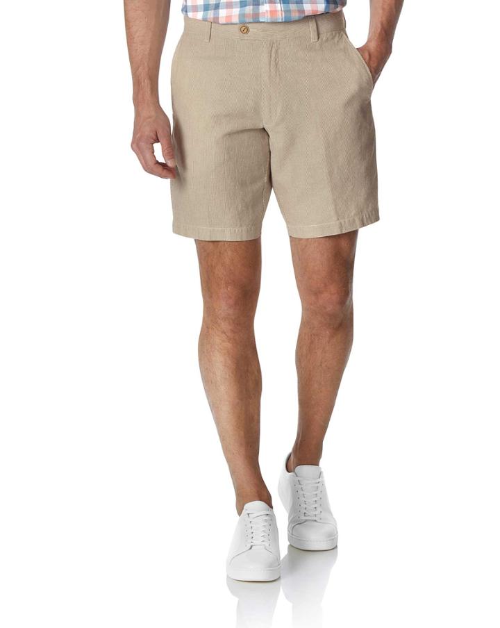  Tan Stripe Cotton Linen Shorts Size 32 By Charles Tyrwhitt
