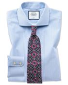  Extra Slim Fit Non-iron Spread Collar Sky Blue Bengal Stripe Cotton Dress Shirt Single Cuff Size 14.5/32 By Charles Tyrwhitt