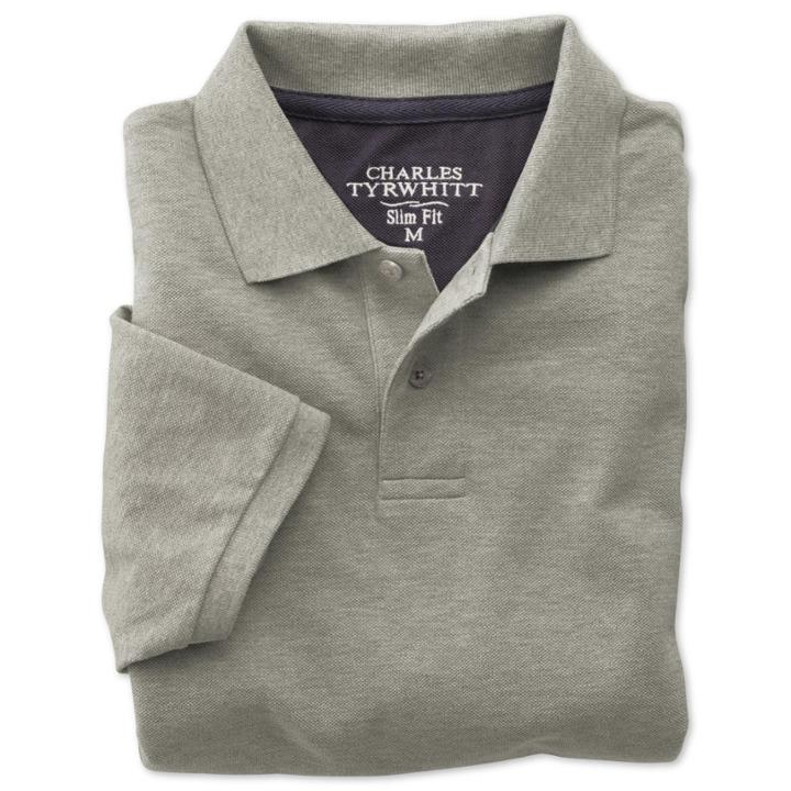 Charles Tyrwhitt Charles Tyrwhitt Grey Marl Short Sleeve Slim Fit Pique Polo (l)