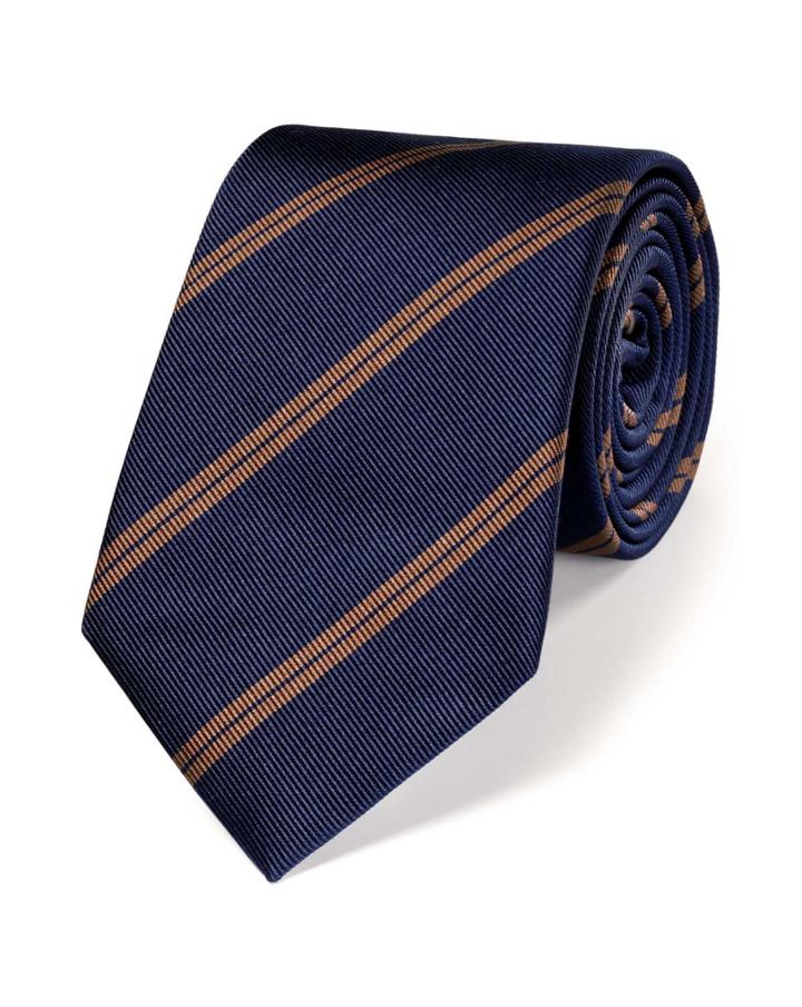 Charles Tyrwhitt Navy And Brown Silk Classic Double Stripe Tie By Charles Tyrwhitt