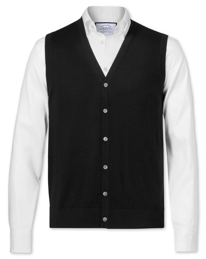  Black Merino Wool Vest Size Large By Charles Tyrwhitt