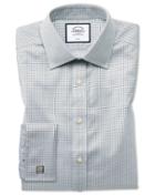 Slim Fit Non-iron Twill Mini Grid Check Grey Cotton Dress Shirt French Cuff Size 14.5/33 By Charles Tyrwhitt