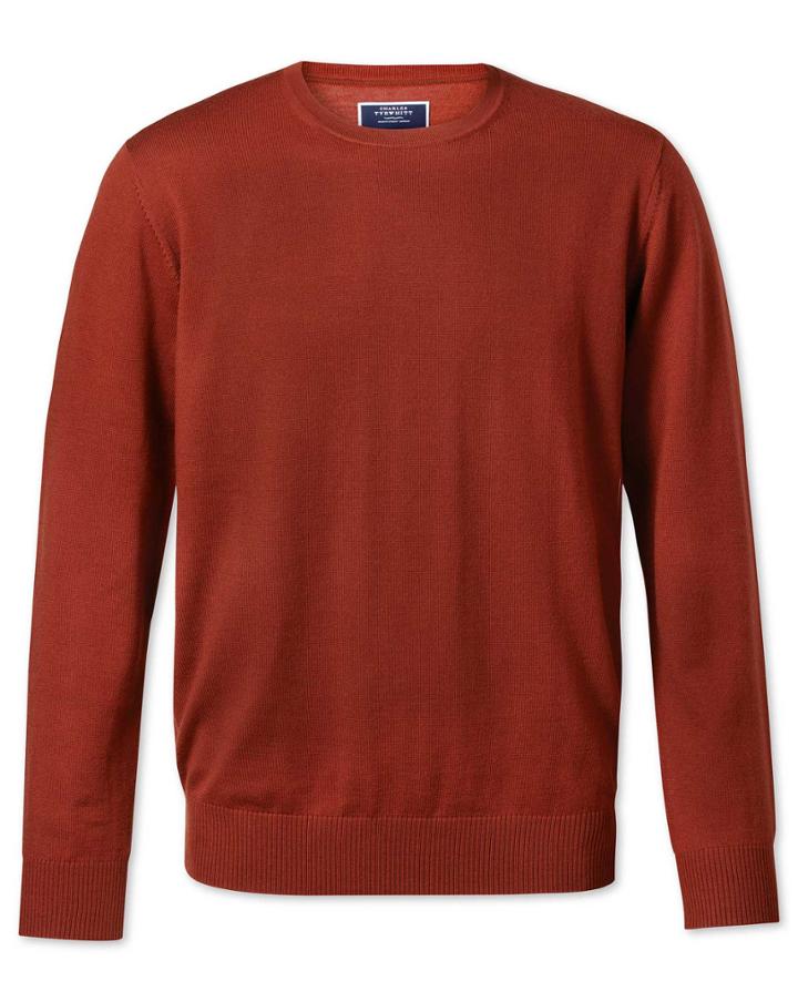  Rust Crew Neck Merino Wool Sweater Size Large By Charles Tyrwhitt
