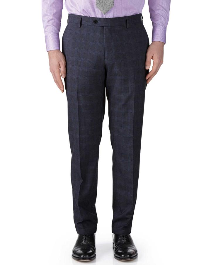 Charles Tyrwhitt Charles Tyrwhitt Blue Check Slim Fit Flannel Business Suit Trousers