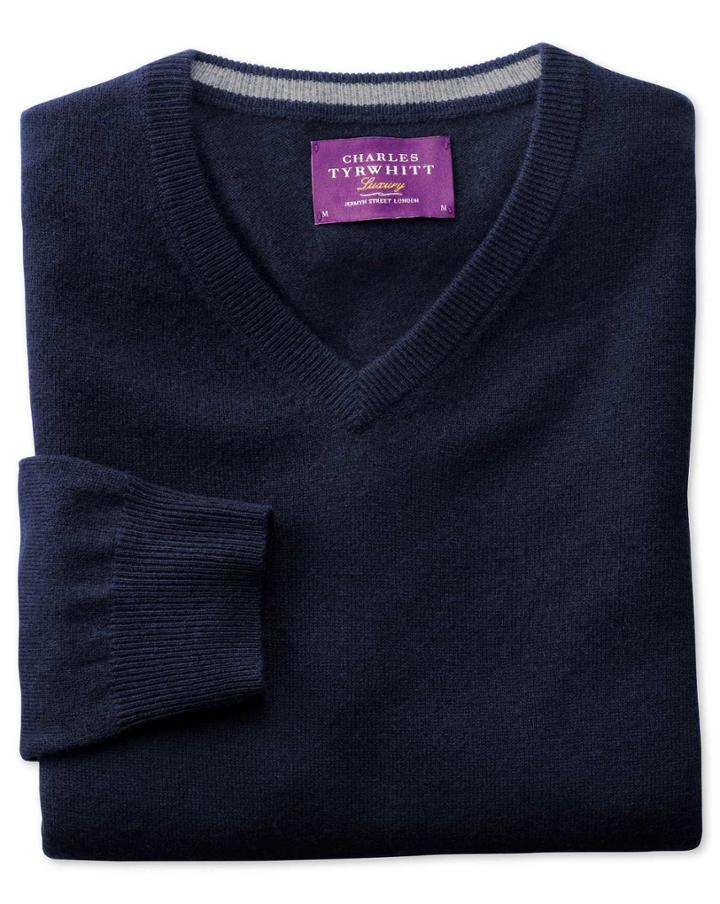 Charles Tyrwhitt Navy Cashmere V-neck Sweater Size Large By Charles Tyrwhitt
