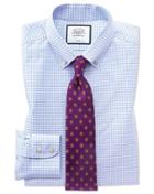  Extra Slim Fit Non-iron Sky Blue Windowpane Check Cotton Dress Shirt Single Cuff Size 14.5/33 By Charles Tyrwhitt