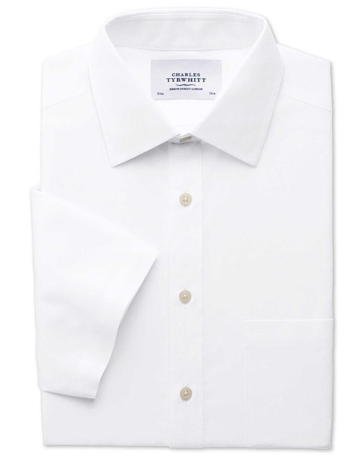 Charles Tyrwhitt Charles Tyrwhitt Classic Fit Non-iron Short Sleeve White Cotton Dress Shirt Size 15.5/short