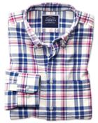  Classic Fit Button-down Washed Oxford Royal And Pink Check Cotton Casual Shirt Single Cuff Size Large By Charles Tyrwhitt