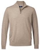  Stone Merino Zip Neck 100percent Merino Wool Sweater Size Xxl By Charles Tyrwhitt