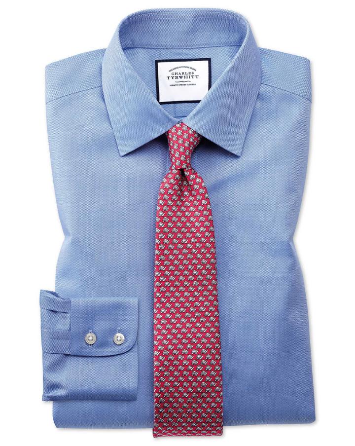 Charles Tyrwhitt Extra Slim Fit Non-iron Royal Panama Blue Cotton Dress Shirt French Cuff Size 14.5/32 By Charles Tyrwhitt