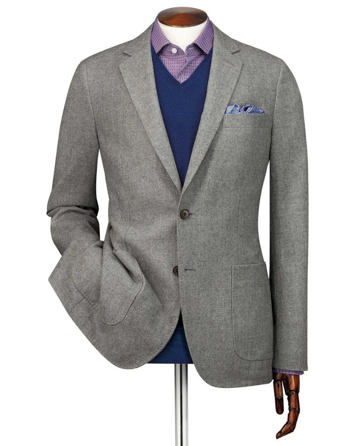  Slim Fit Light Grey Modern Wool Wool Blazer Size 36 By Charles Tyrwhitt