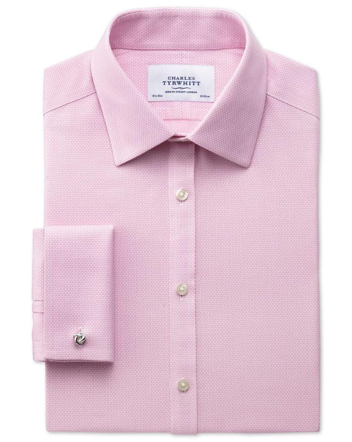 Charles Tyrwhitt Charles Tyrwhitt Classic Fit Non-iron Honeycomb Pink Cotton Dress Shirt Size 15/33