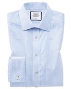  Slim Fit Non-iron Sky Blue Mini Grid Check Twill Cotton Dress Shirt French Cuff Size 14.5/33 By Charles Tyrwhitt