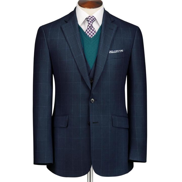Charles Tyrwhitt Charles Tyrwhitt Mid Blue Slim Fit Windowpane Travel Super 120 Wool Jacket Size 38