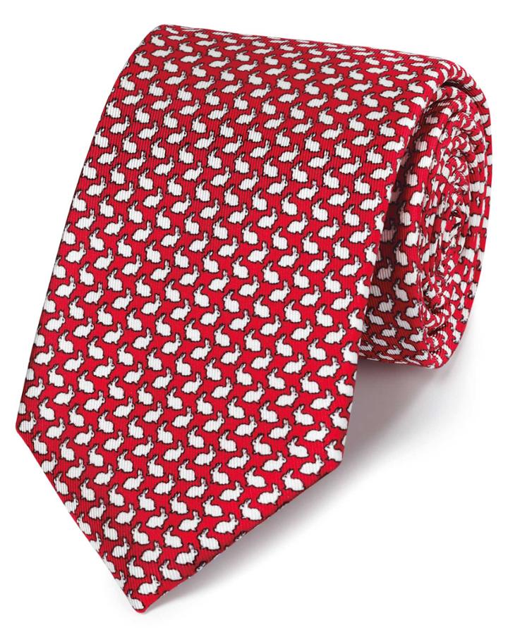  Red Rabbit Print Classic Silk Tie By Charles Tyrwhitt