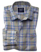 Charles Tyrwhitt Classic Fit Cotton Linen Khaki Check Casual Shirt Single Cuff Size Medium By Charles Tyrwhitt