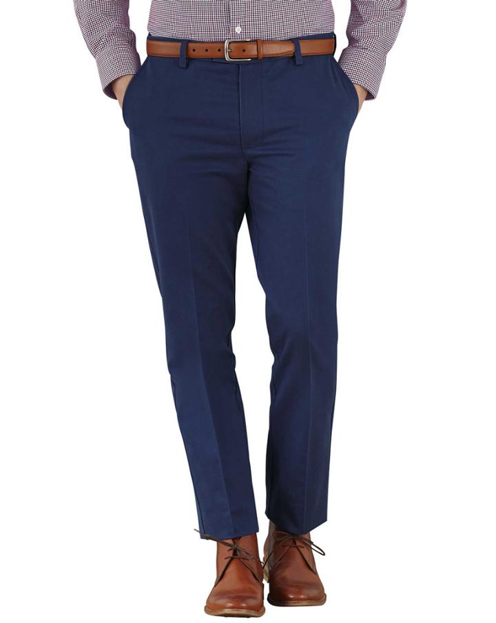 Charles Tyrwhitt Marine Blue Extra Slim Fit Flat Front Non-iron Cotton Chino Pants Size W30 L30 By Charles Tyrwhitt