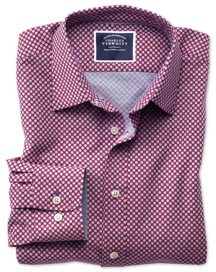Charles Tyrwhitt Classic Fit Non-iron Chambray Berry Spot Print Cotton Casual Shirt Single Cuff Size Medium By Charles Tyrwhitt