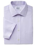 Charles Tyrwhitt Charles Tyrwhitt Slim Fit Non-iron Short Sleeve Bengal Stripe Lilac Cotton Dress Shirt Size 16/short