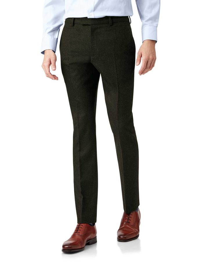  Dark Green Flannel Wool Tailored Pants Size W32 L32 By Charles Tyrwhitt