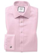  Extra Slim Fit Non-iron Pink Arrow Weave Cotton Dress Shirt French Cuff Size 14.5/32 By Charles Tyrwhitt