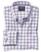  Classic Fit Red And Navy Check Washed Oxford Cotton Casual Shirt Single Cuff Size Large By Charles Tyrwhitt