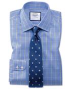 Charles Tyrwhitt Extra Slim Fit Non-iron Prince Of Wales Blue And Gold Cotton Dress Shirt Single Cuff Size 14.5/32 By Charles Tyrwhitt