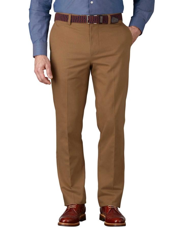 Charles Tyrwhitt Charles Tyrwhitt Camel Slim Fit Flat Front Non-iron Chinos