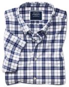 Charles Tyrwhitt Classic Fit Poplin Short Sleeve Navy And White Cotton Casual Shirt Single Cuff Size Large By Charles Tyrwhitt