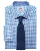 Extra Slim Fit Two Color Check Blue Cotton Dress Shirt French Cuff Size 14.5/33 By Charles Tyrwhitt