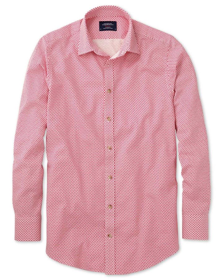 Charles Tyrwhitt Charles Tyrwhitt Classic Fit Coral And White Print Cotton Dress Shirt Size Large