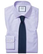  Slim Fit Small Gingham Lilac Cotton Dress Shirt Single Cuff Size 14.5/33 By Charles Tyrwhitt