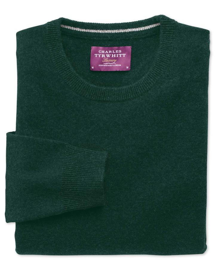 Charles Tyrwhitt Charles Tyrwhitt Green Cashmere Crew Neck Sweater Size Large