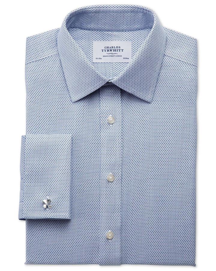 Charles Tyrwhitt Charles Tyrwhitt Extra Slim Fit Non Iron Imperial Weave Blue Cotton Dress Shirt Size 14.5/32