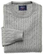 Charles Tyrwhitt Light Grey Cotton Cashmere Cable Crew Neck Cotton/cashmere Sweater Size Large By Charles Tyrwhitt